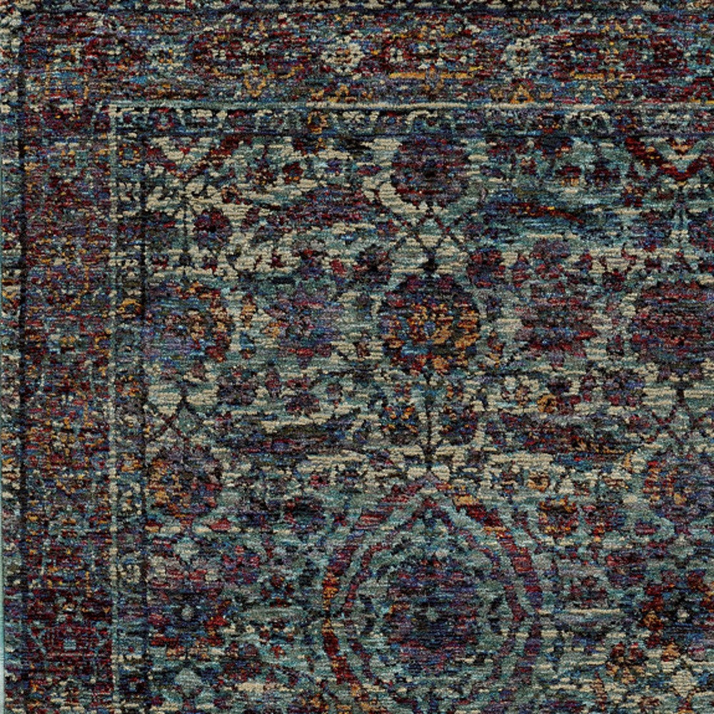 8' X 10' Blue And Purple Oriental Power Loom Stain Resistant Area Rug