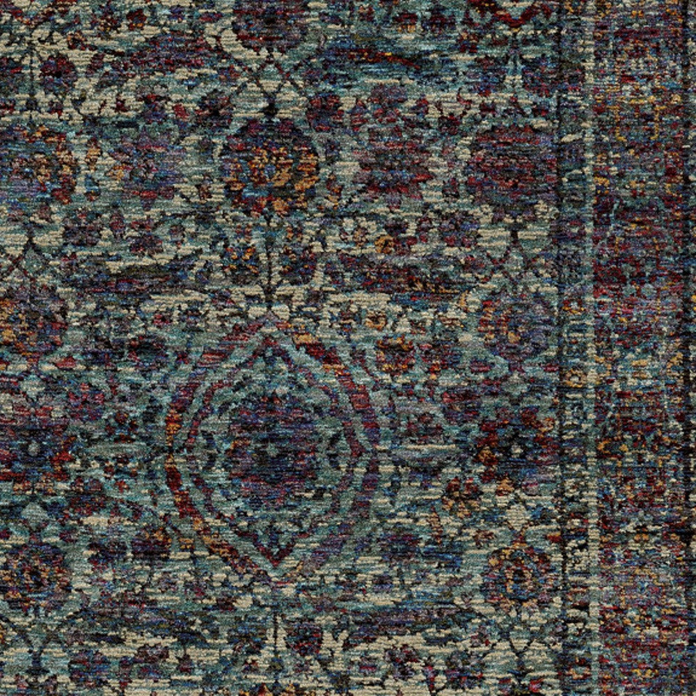 9' X 12' Blue And Purple Oriental Power Loom Stain Resistant Area Rug