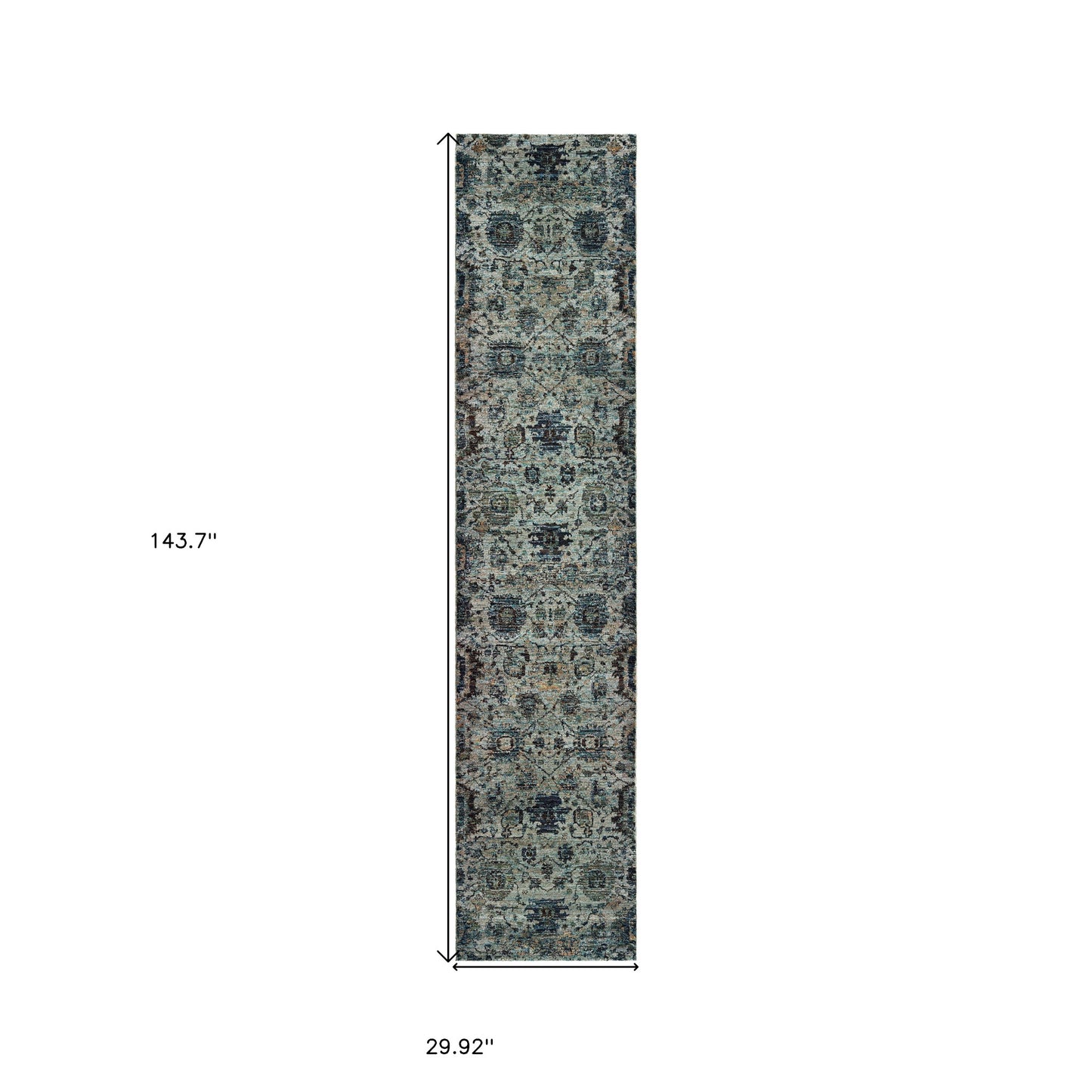 2' X 10' Blue And Navy Oriental Power Loom Stain Resistant Runner Rug