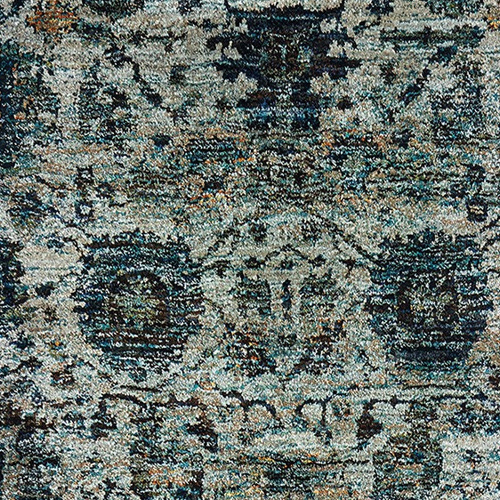 2' X 10' Blue And Navy Oriental Power Loom Stain Resistant Runner Rug