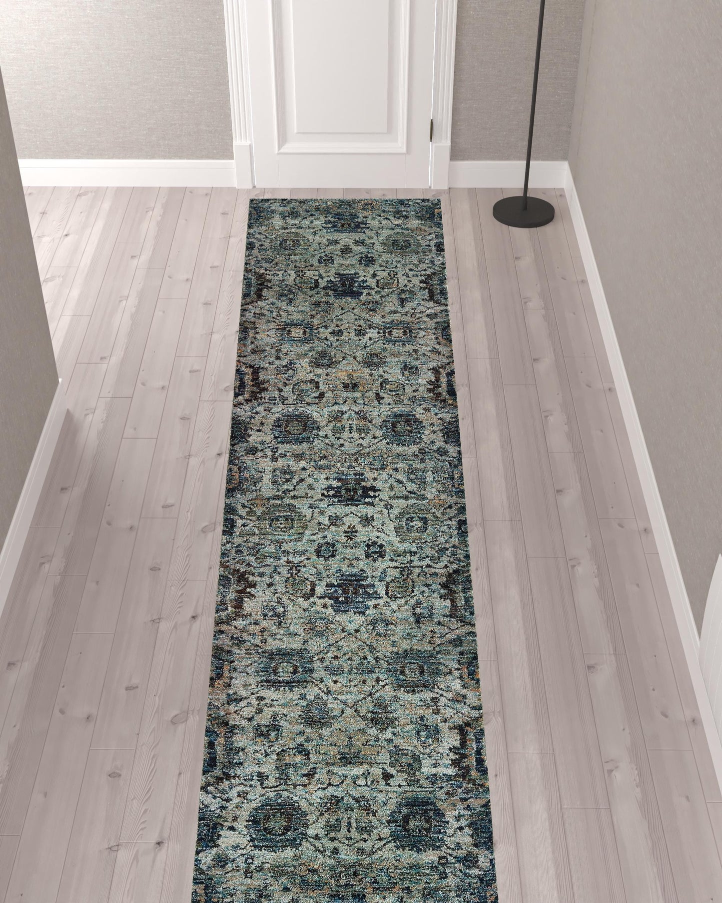 2' X 10' Blue And Navy Oriental Power Loom Stain Resistant Runner Rug
