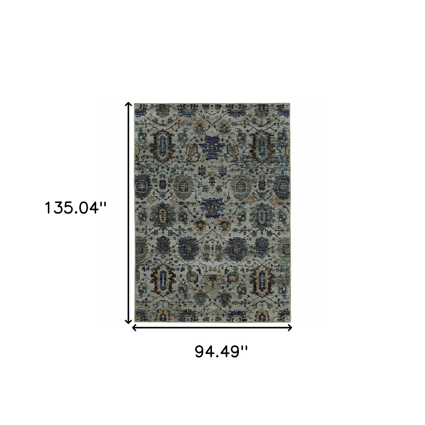 8' X 10' Blue And Navy Oriental Power Loom Stain Resistant Area Rug