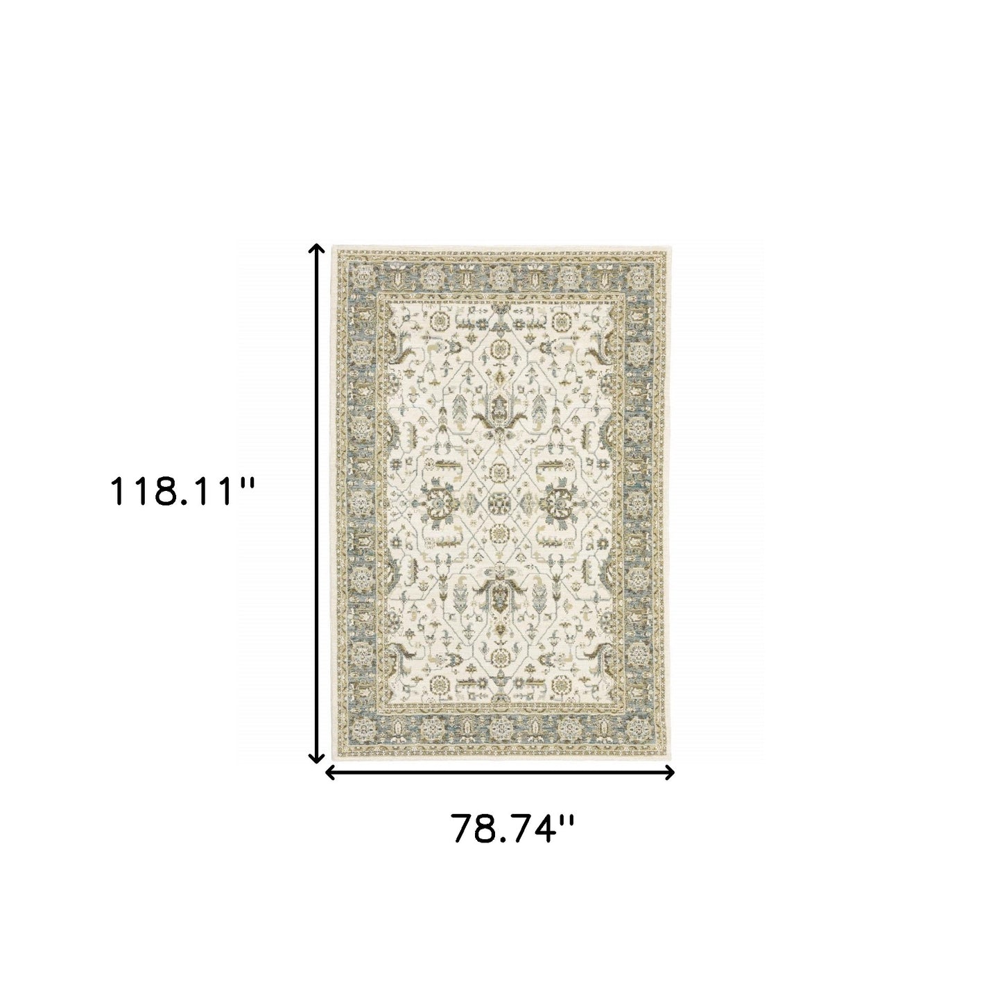 6' X 9' Ivory Grey And Blue Oriental Power Loom Stain Resistant Area Rug