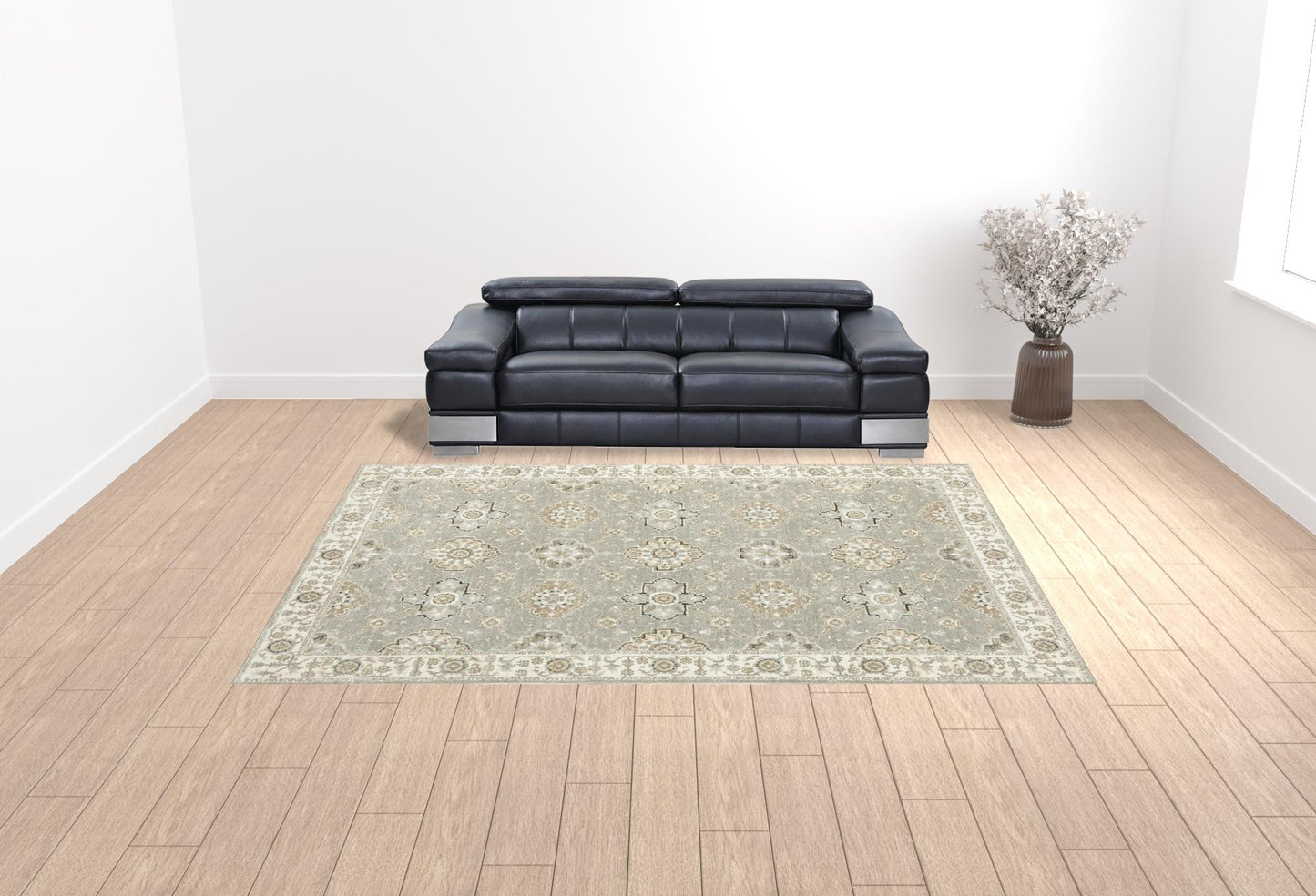 10' X 13' Grey Ivory Tan Brown And Gold Oriental Power Loom Stain Resistant Area Rug