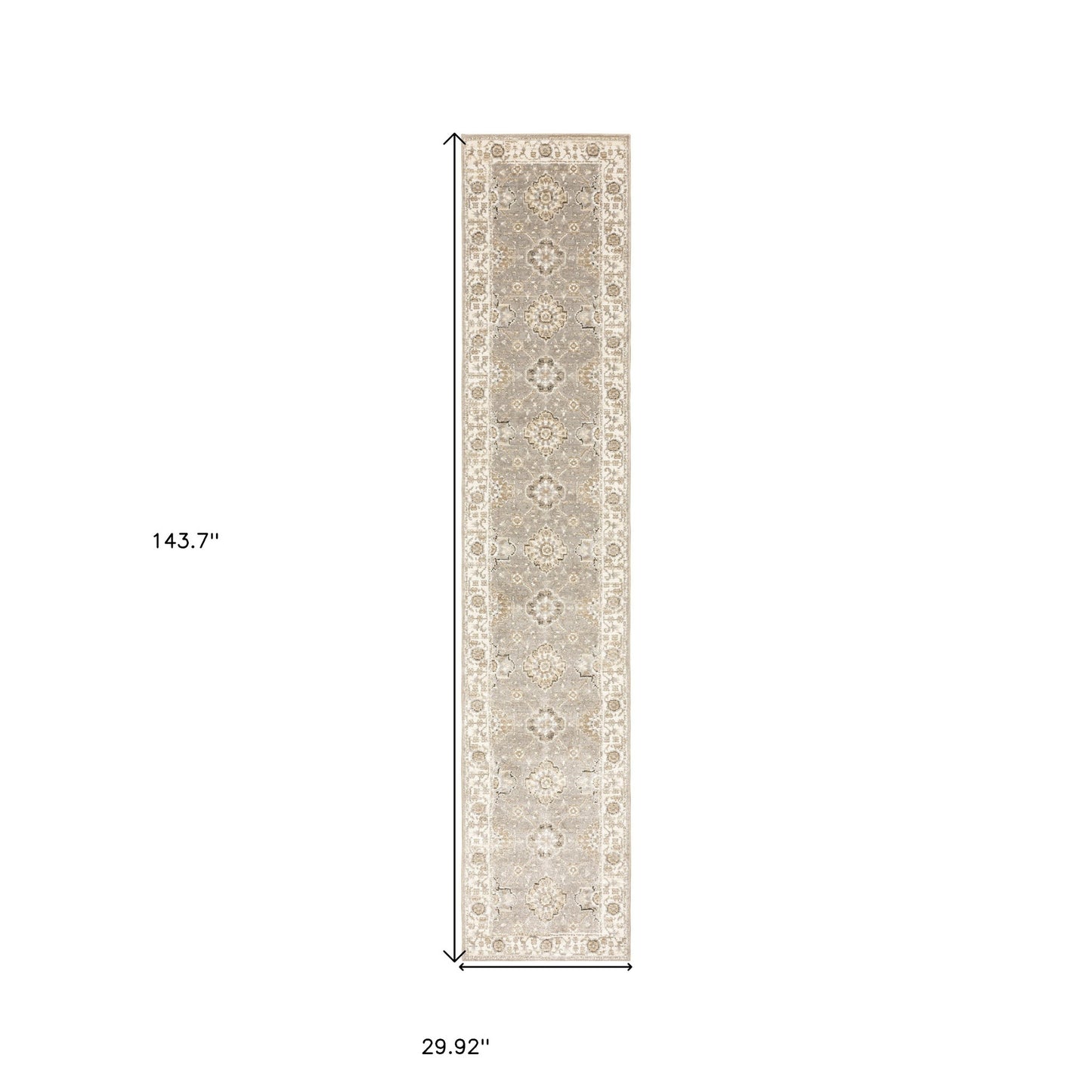 2' X 10' Beige And Ivory Oriental Power Loom Runner Rug