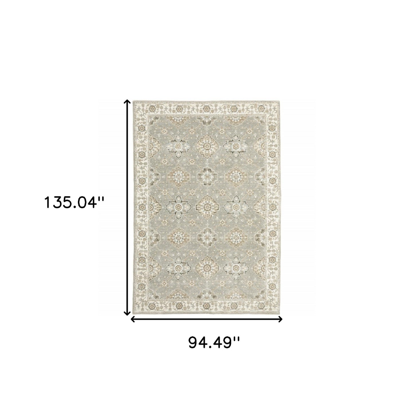 8' X 10' Grey Ivory Tan Brown And Gold Oriental Power Loom Stain Resistant Area Rug