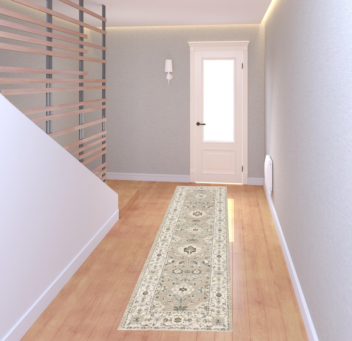 2' X 8' Beige And Ivory Oriental Power Loom Stain Resistant Runner Rug