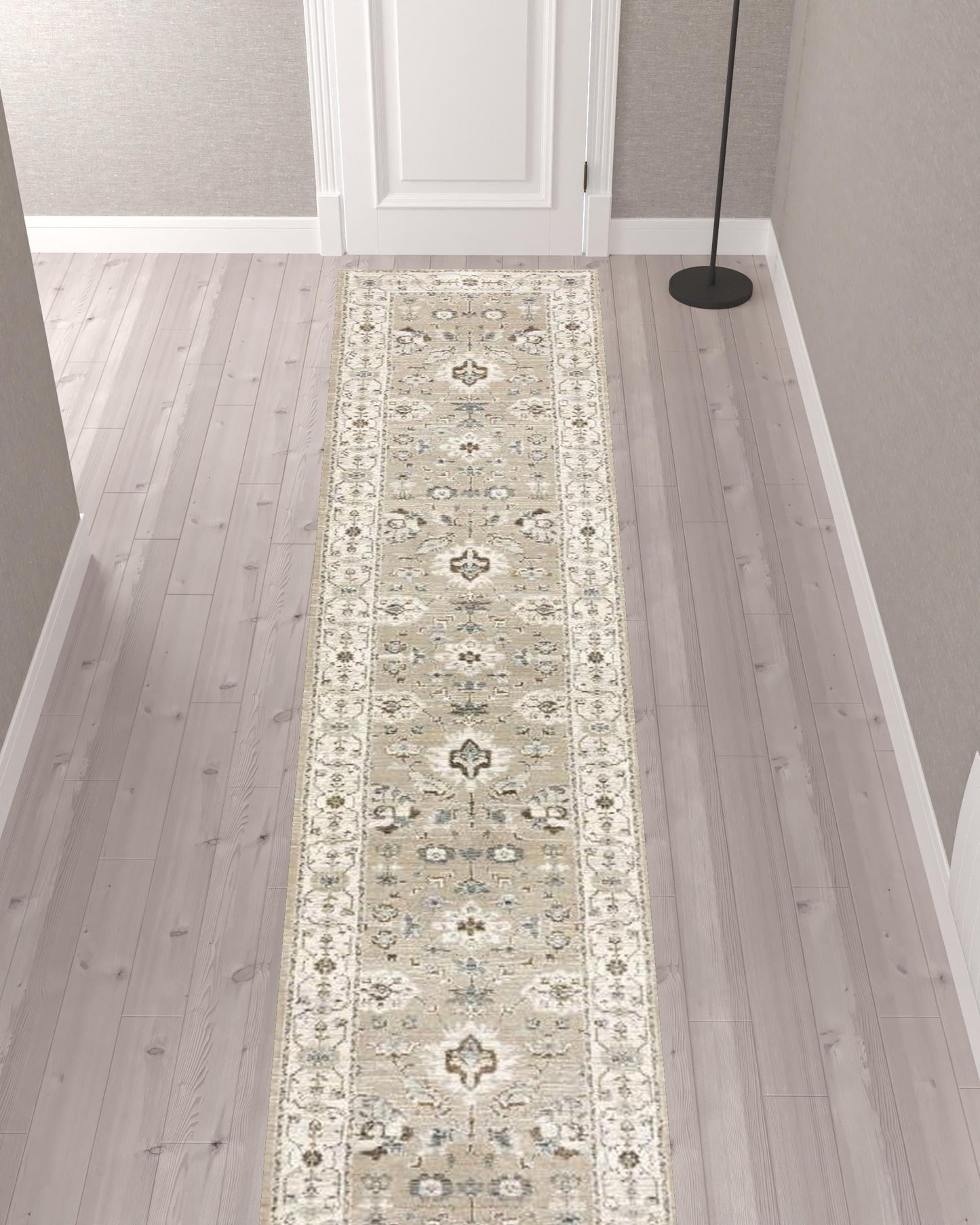 2' X 10' Beige And Ivory Oriental Power Loom Runner Rug