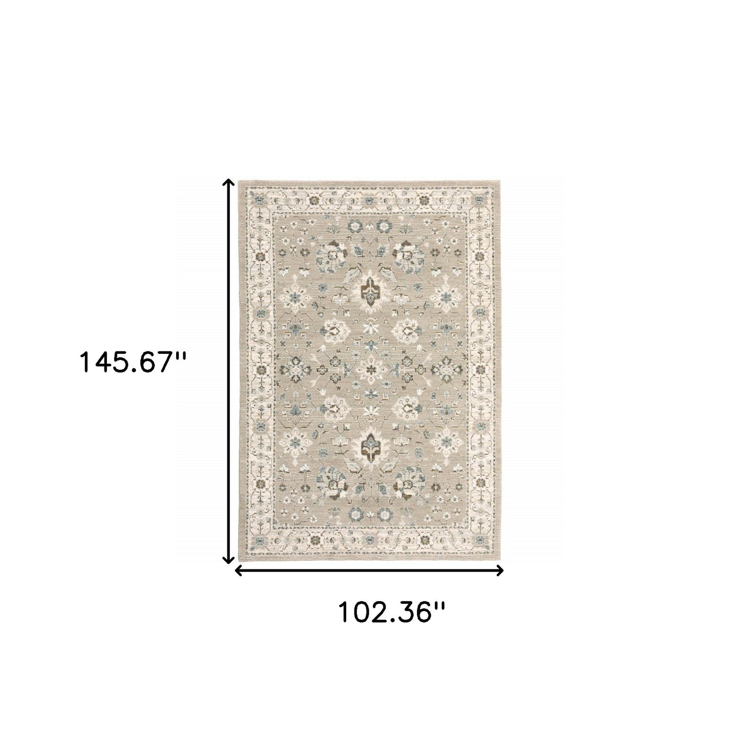 9' X 12' Beige Ivory Blue Green And Purple Oriental Power Loom Stain Resistant Area Rug