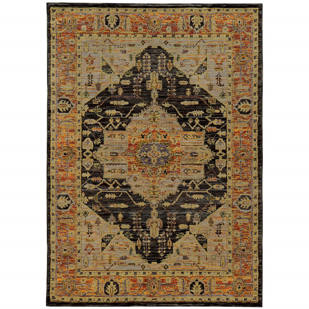 8' X 10' Gold Brown Grey Rust Green And Purple Oriental Power Loom Stain Resistant Area Rug