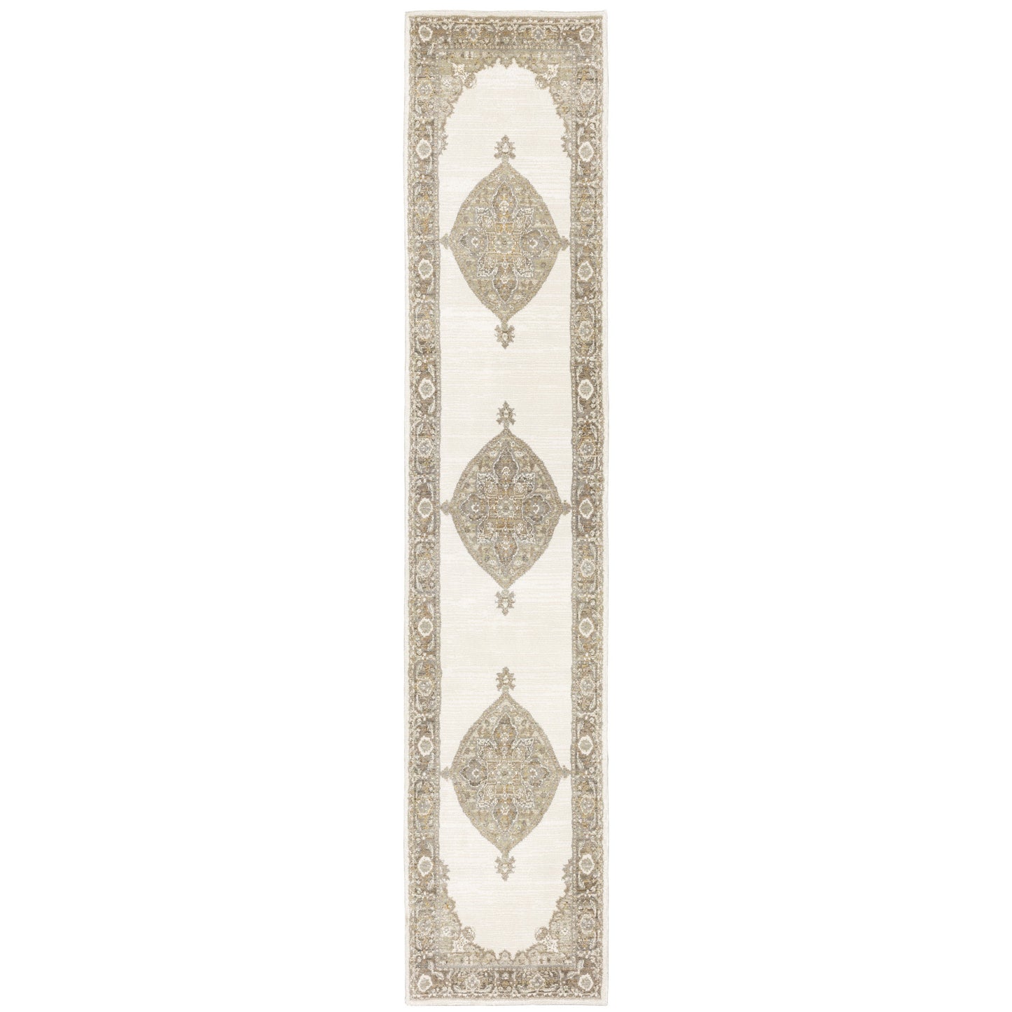 2' X 10' Beige And Ivory Oriental Power Loom Runner Rug