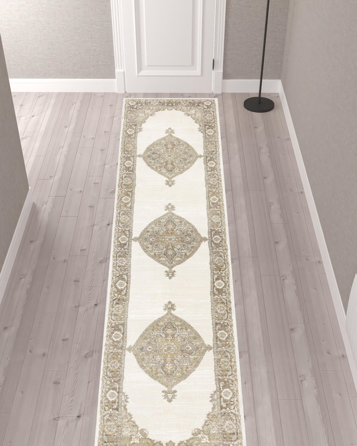 2' X 10' Beige And Ivory Oriental Power Loom Runner Rug