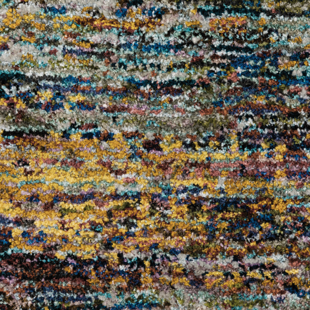 2' X 3' Blue Grey Gold Purple And Teal Abstract Power Loom Stain Resistant Area Rug
