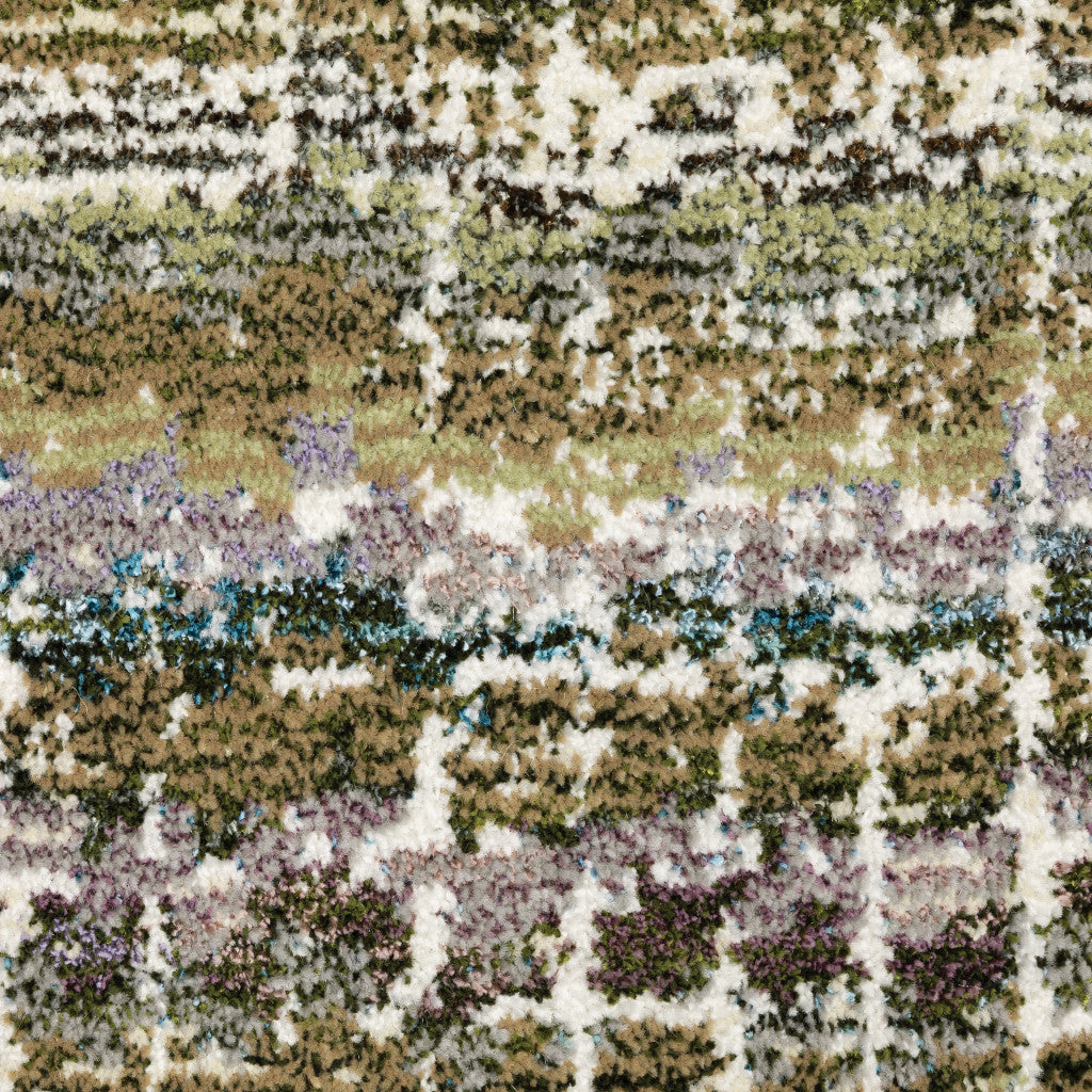 10' X 13' Green Green Grey And Purple Abstract Power Loom Stain Resistant Area Rug