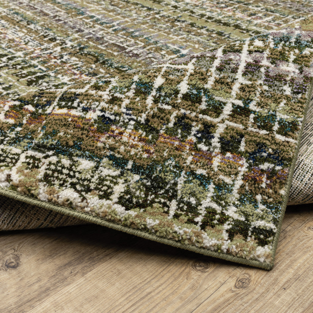 2' X 10' Green Abstract Power Loom Runner Rug