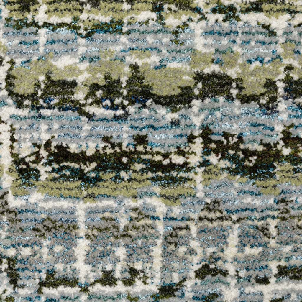 10' X 13' Blue Green Teal And Grey Abstract Power Loom Stain Resistant Area Rug