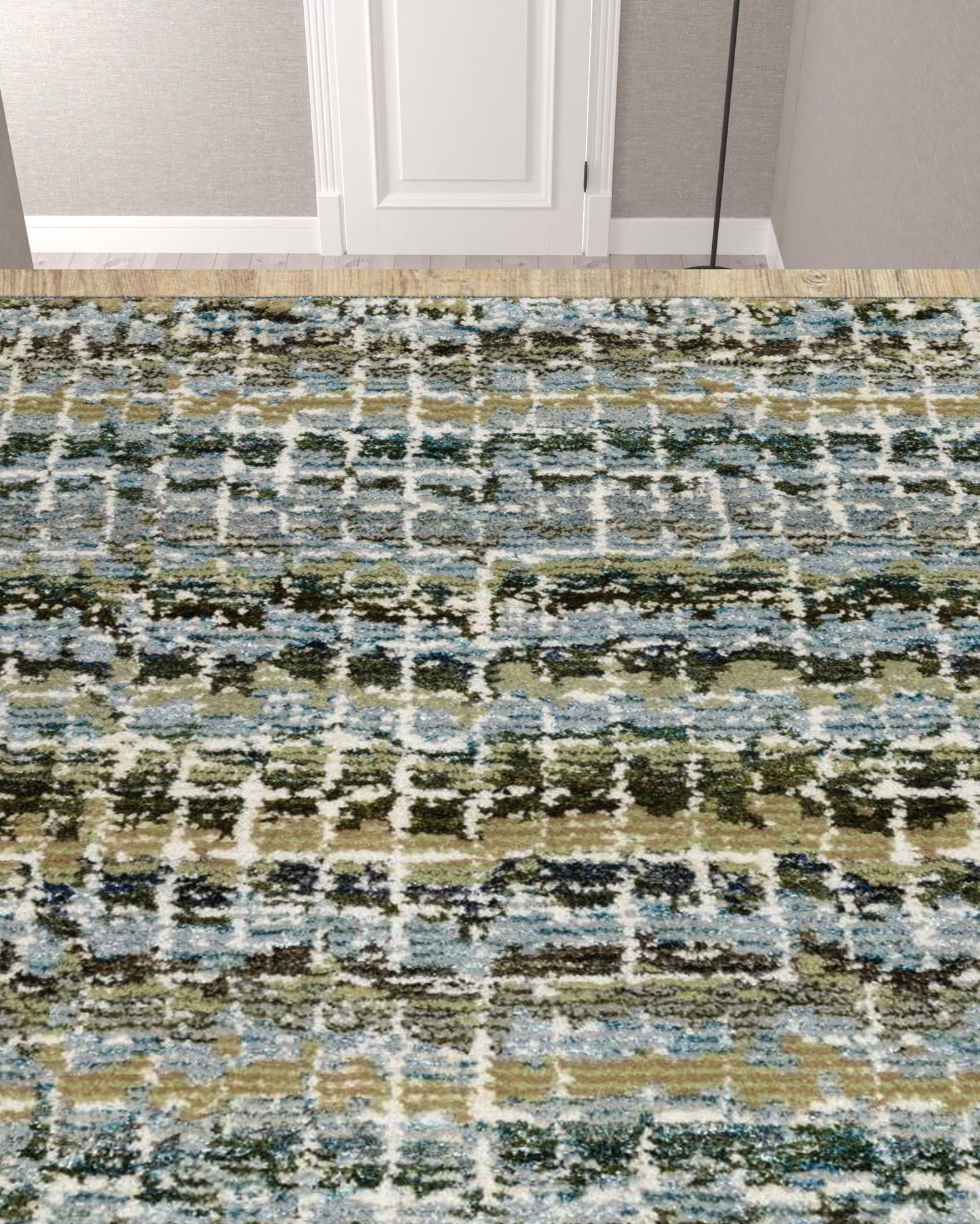 2' X 10' Blue Green Teal And Grey Abstract Power Loom Stain Resistant Runner Rug