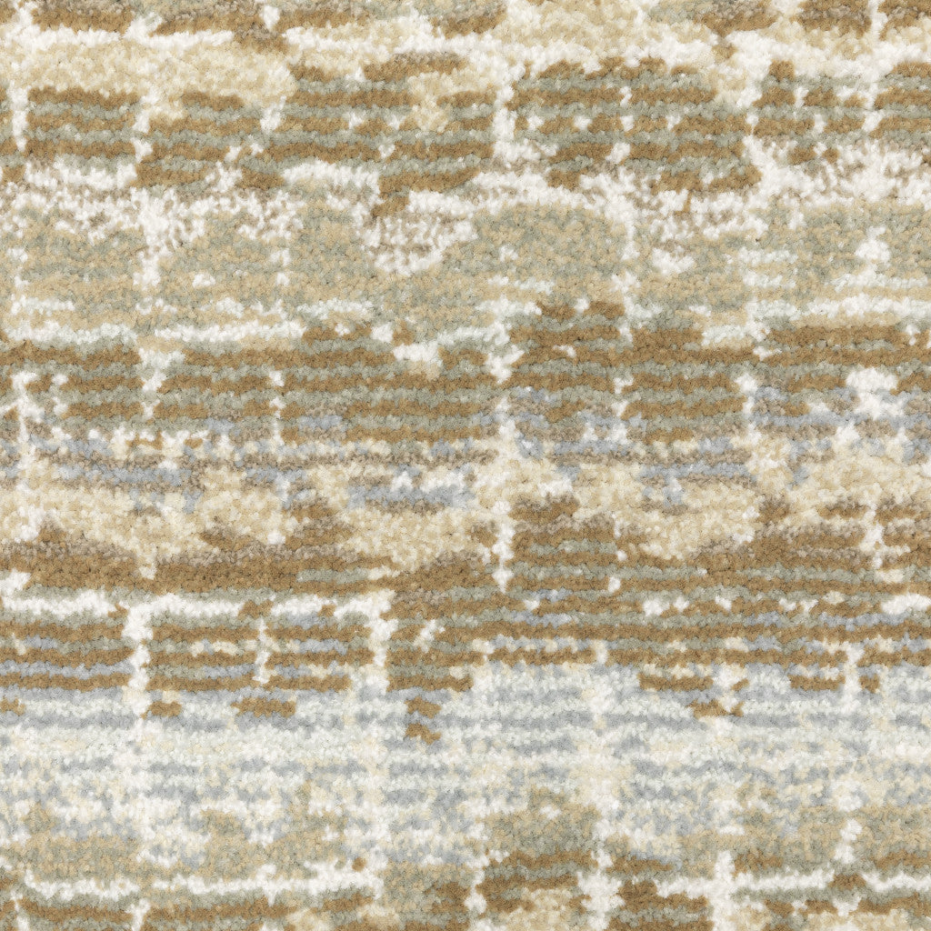 10' X 13' Ivory Grey Tan And Brown Abstract Power Loom Stain Resistant Area Rug