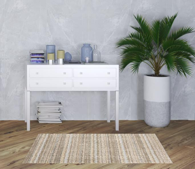 3' X 5' Ivory Grey Tan And Brown Abstract Power Loom Stain Resistant Area Rug