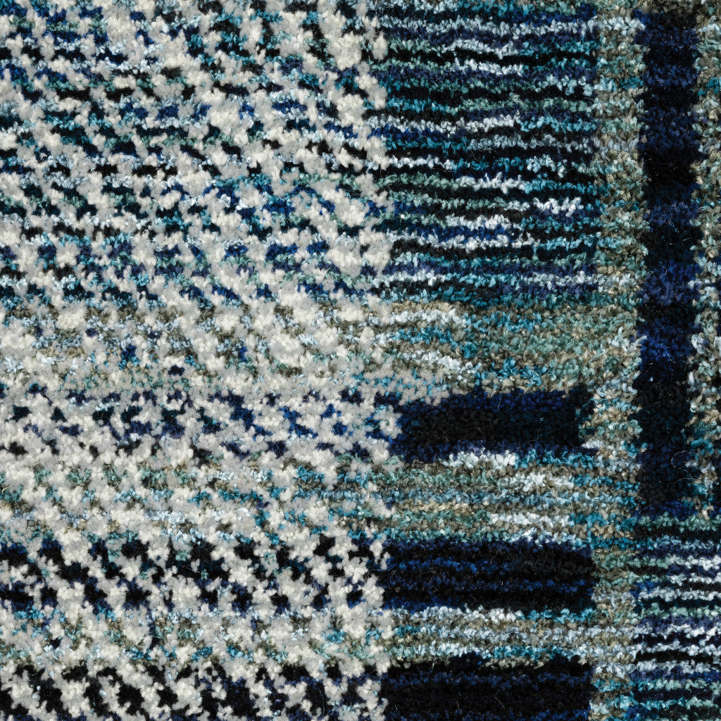 10' X 13' Blue Geometric Power Loom Stain Resistant Area Rug
