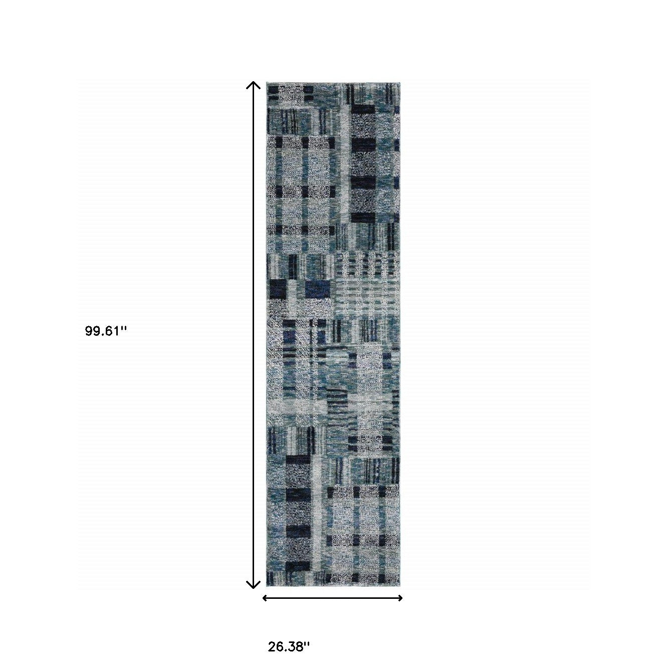 2' X 8' Blue Geometric Power Loom Stain Resistant Runner Rug