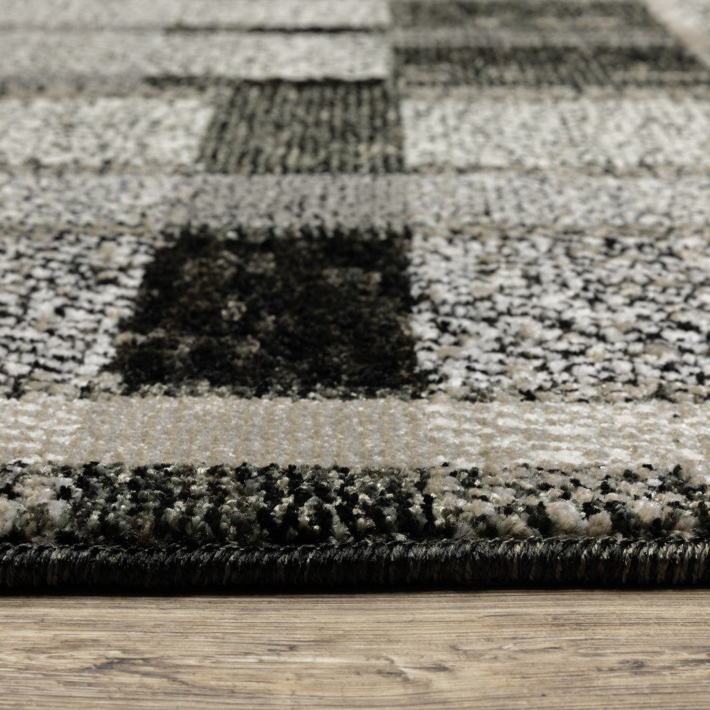 10' X 13' Black Grey And Ivory Geometric Power Loom Stain Resistant Area Rug