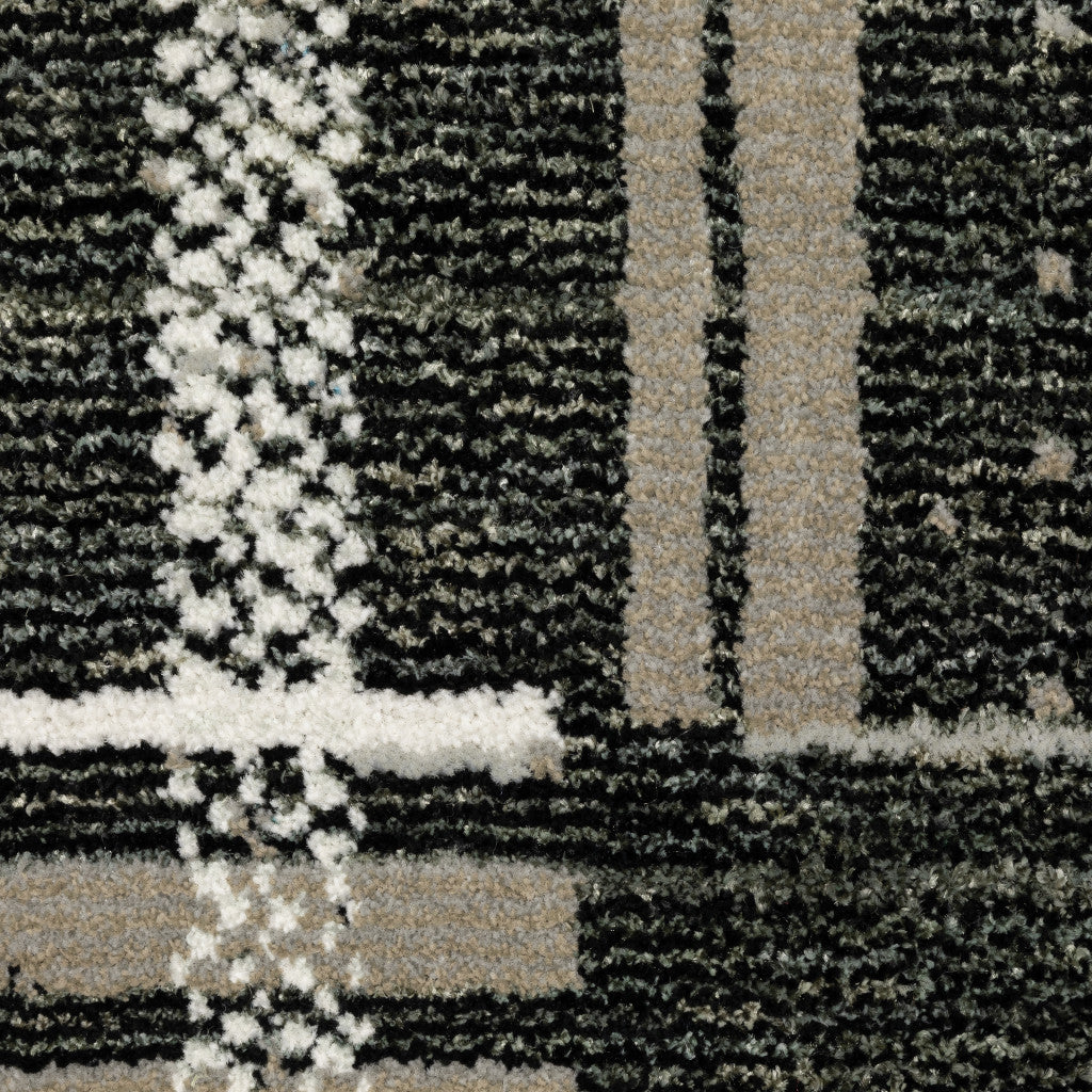 10' X 13' Black Grey And Ivory Geometric Power Loom Stain Resistant Area Rug