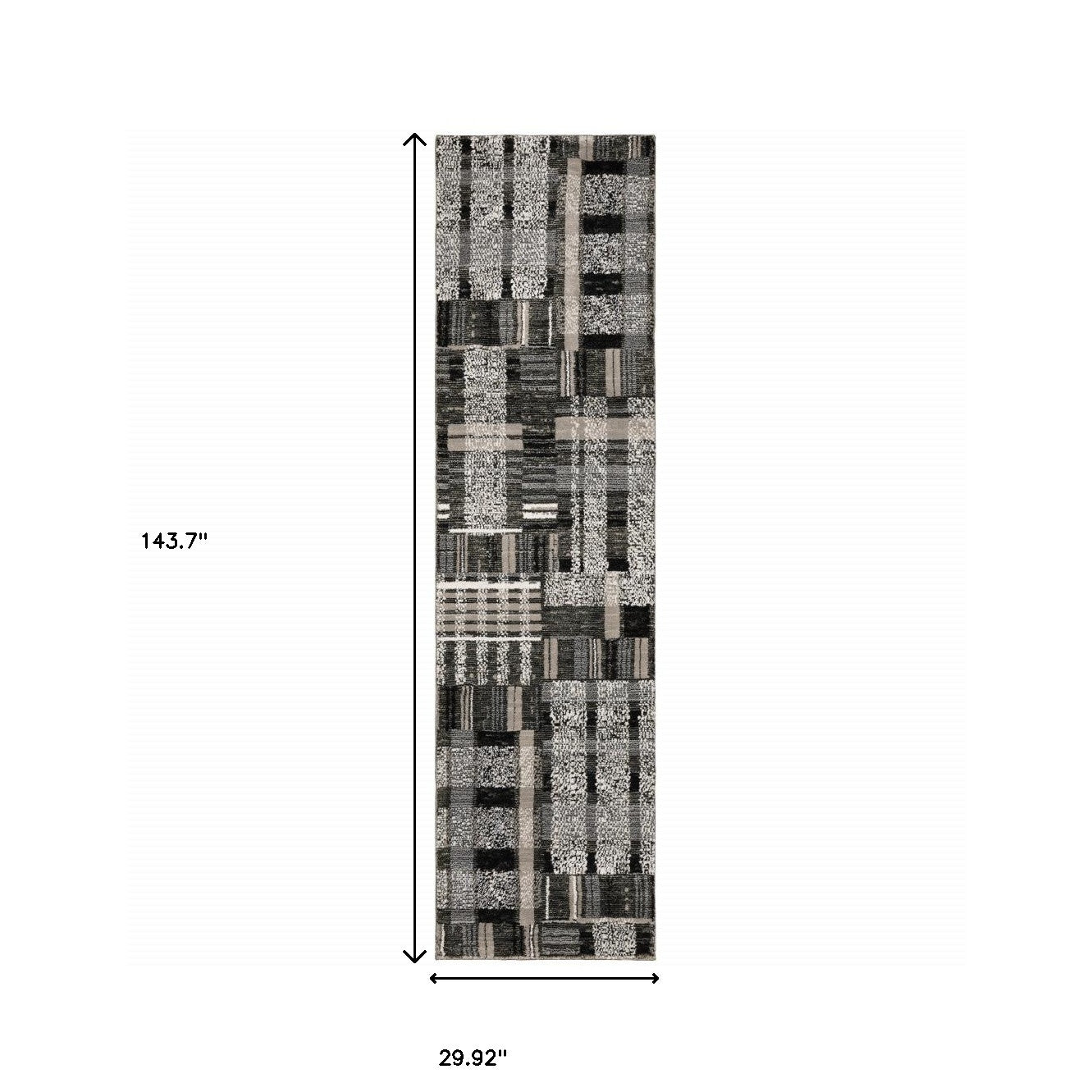 2' X 10' Black Grey And Ivory Geometric Power Loom Stain Resistant Runner Rug