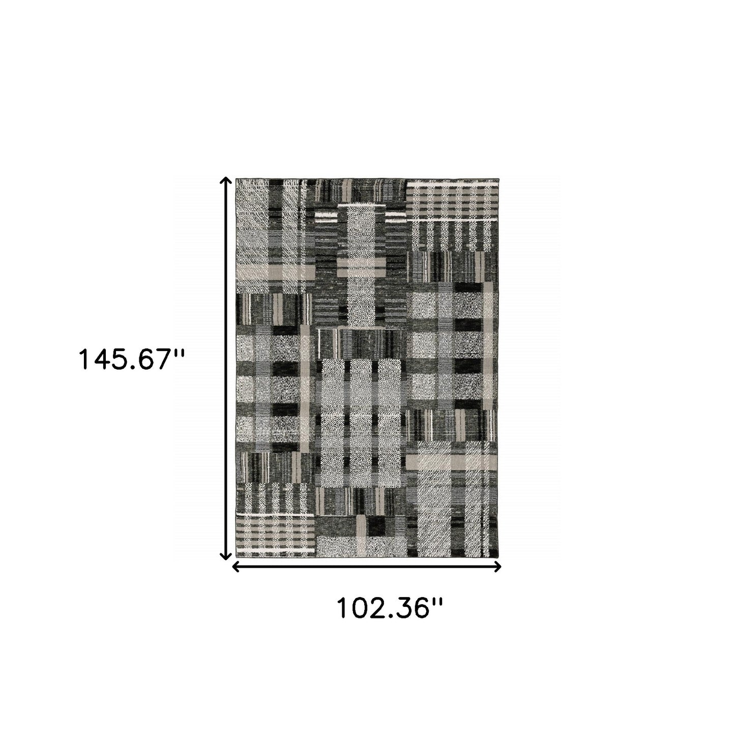 9' X 12' Black Grey And Ivory Geometric Power Loom Stain Resistant Area Rug