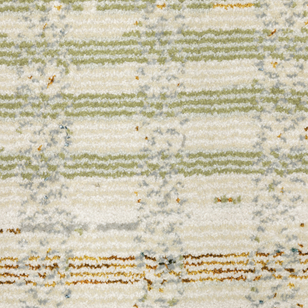10' X 13' Green Grey And Ivory Geometric Power Loom Stain Resistant Area Rug