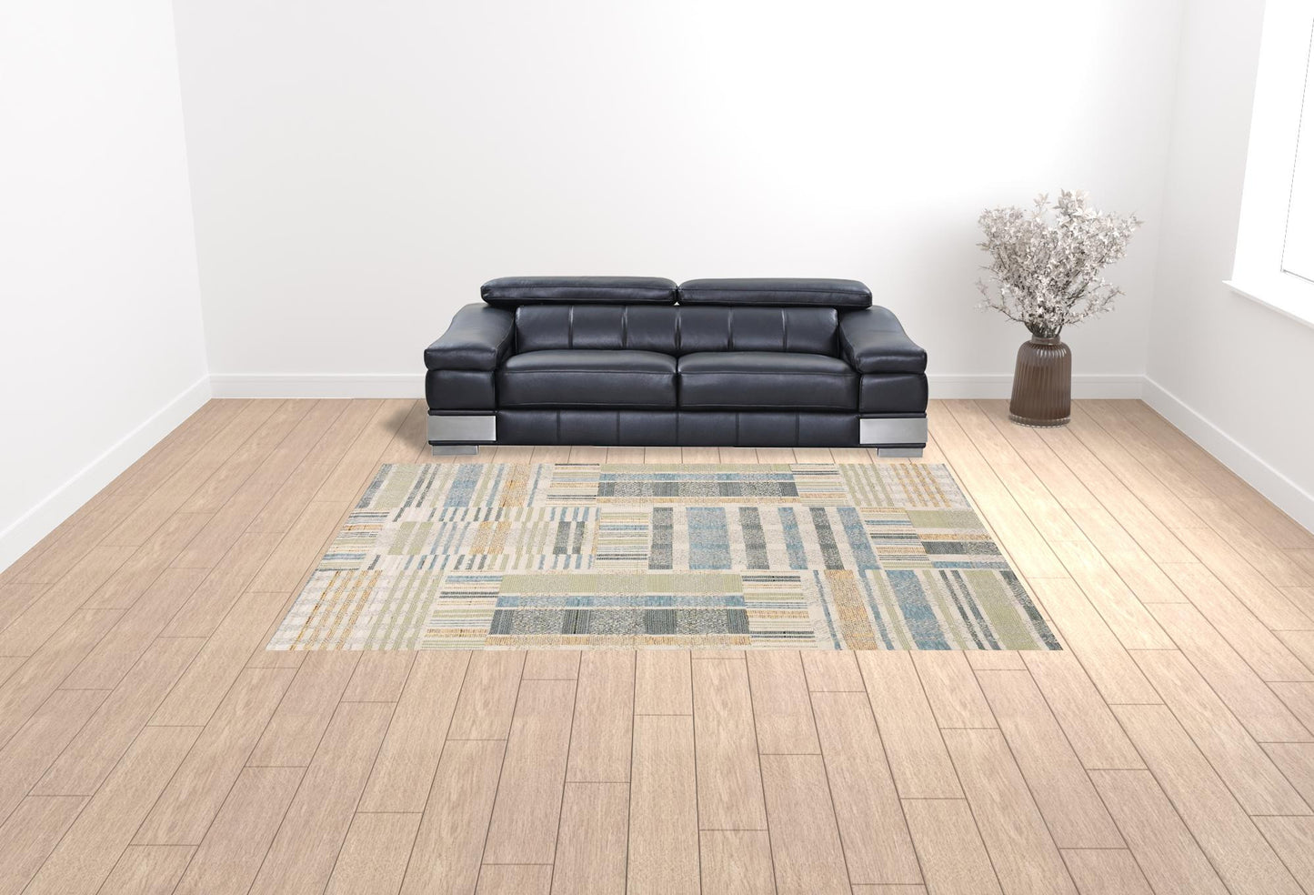 9' X 12' Green Grey And Ivory Geometric Power Loom Stain Resistant Area Rug