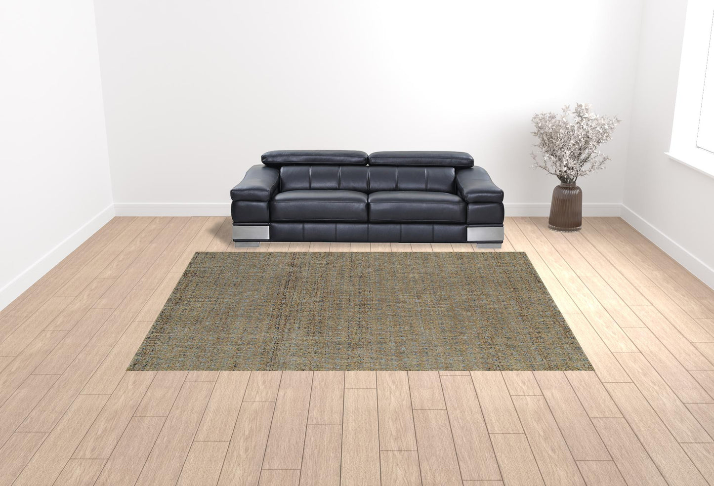 10' X 13' Silver Gold Rust And Blue Green Geometric Power Loom Stain Resistant Area Rug