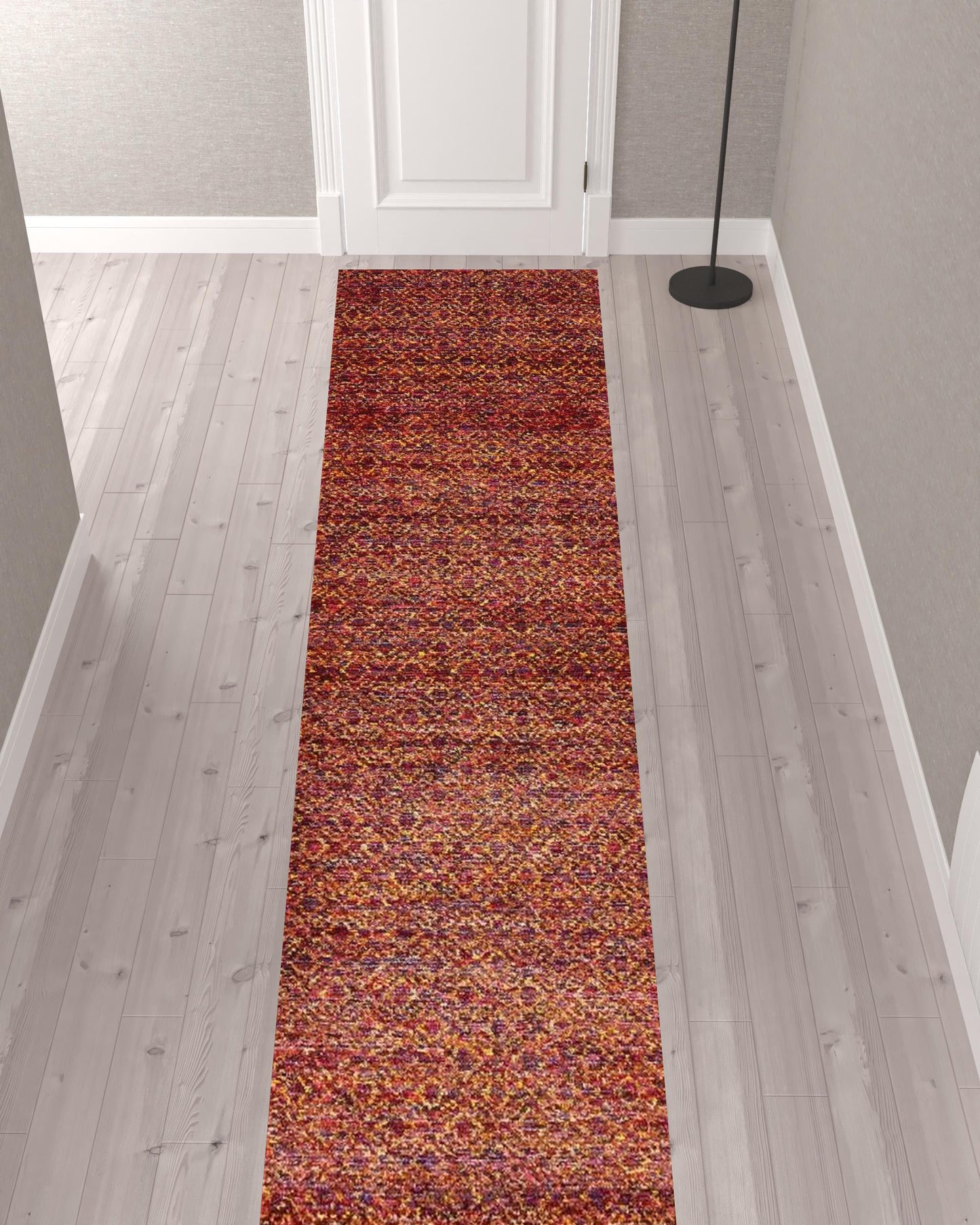 2' X 10' Red Gold And Blue Geometric Power Loom Stain Resistant Runner Rug