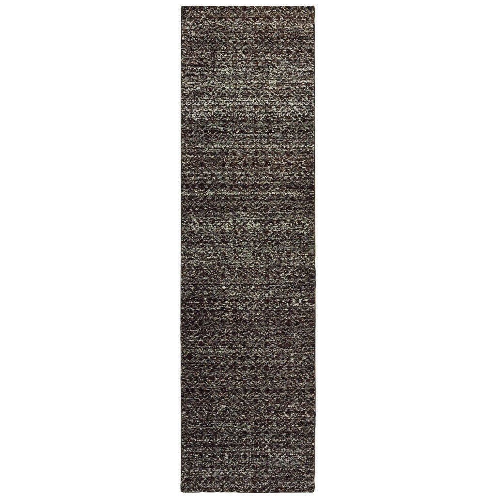 2' X 8' Charcoal Grey And Brown Geometric Power Loom Stain Resistant Runner Rug