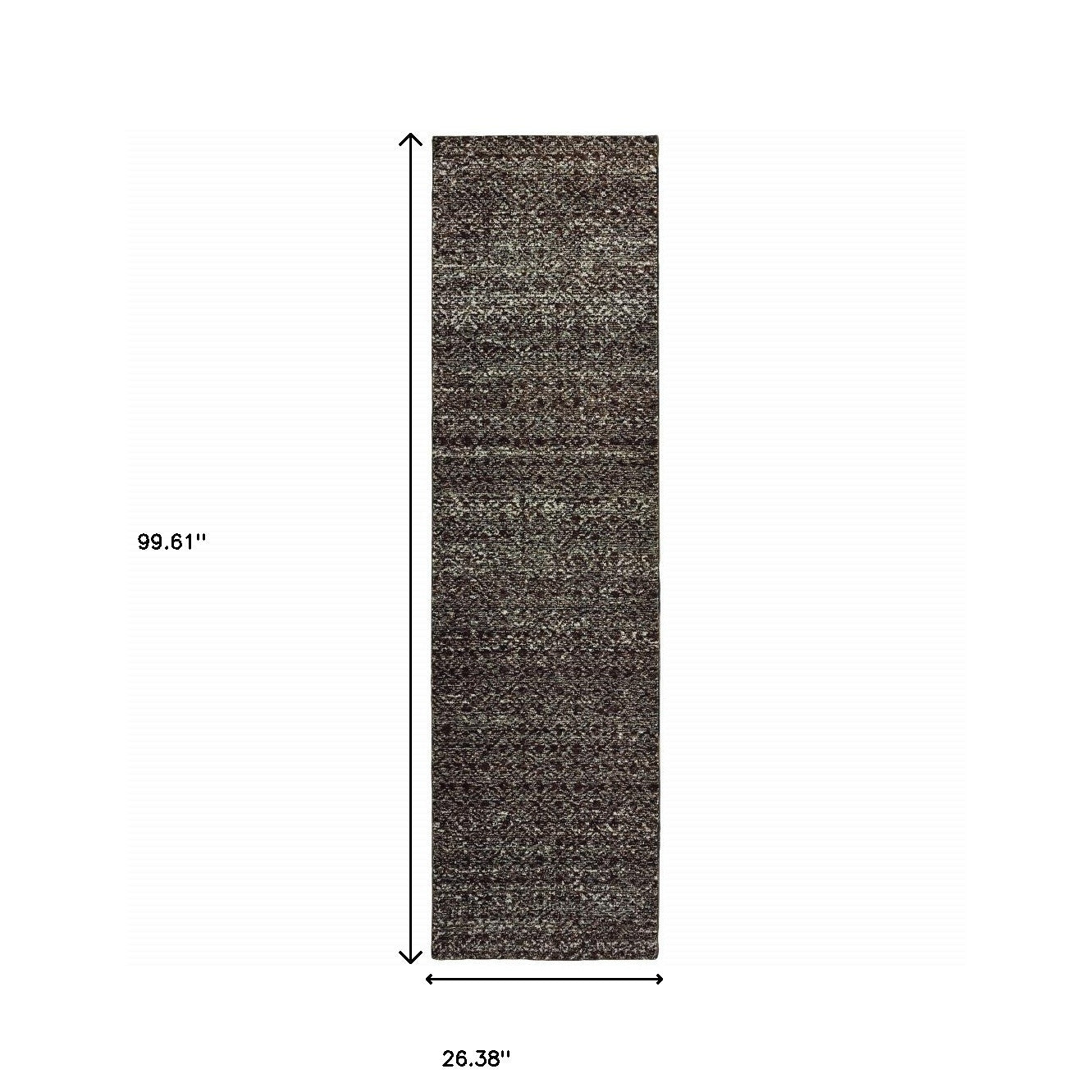 2' X 8' Charcoal Grey And Brown Geometric Power Loom Stain Resistant Runner Rug