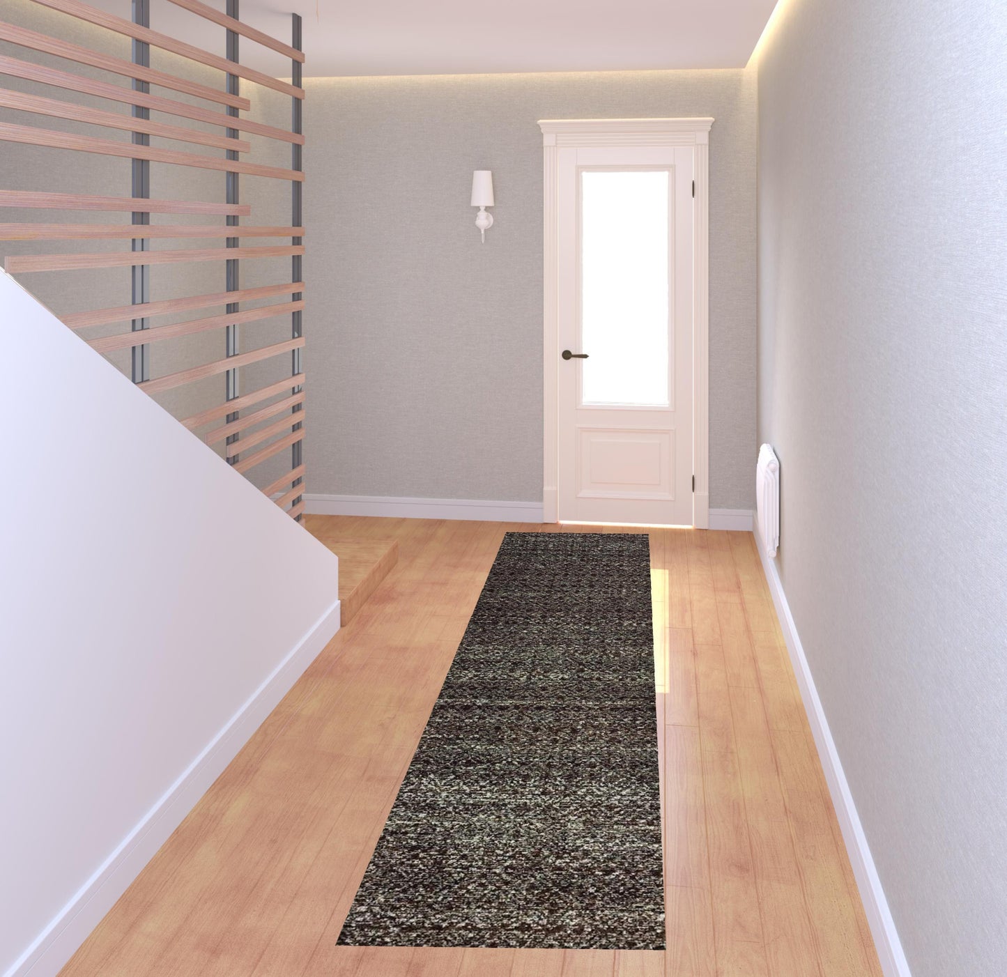 2' X 8' Charcoal Grey And Brown Geometric Power Loom Stain Resistant Runner Rug
