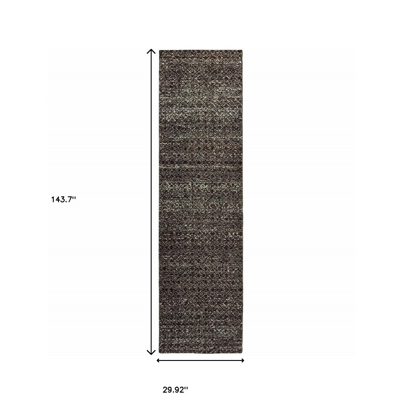 2' X 10' Charcoal Grey And Brown Geometric Power Loom Stain Resistant Runner Rug