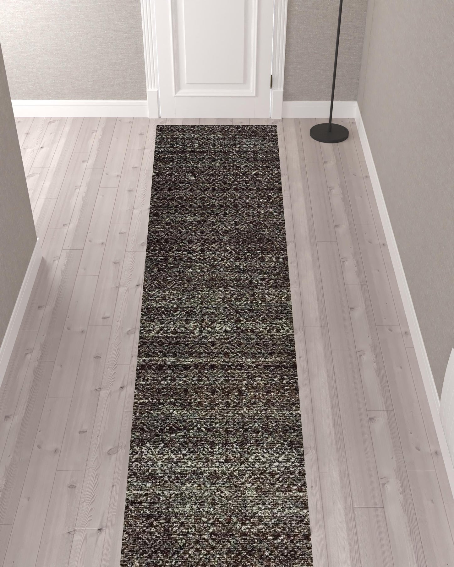 2' X 10' Charcoal Grey And Brown Geometric Power Loom Stain Resistant Runner Rug