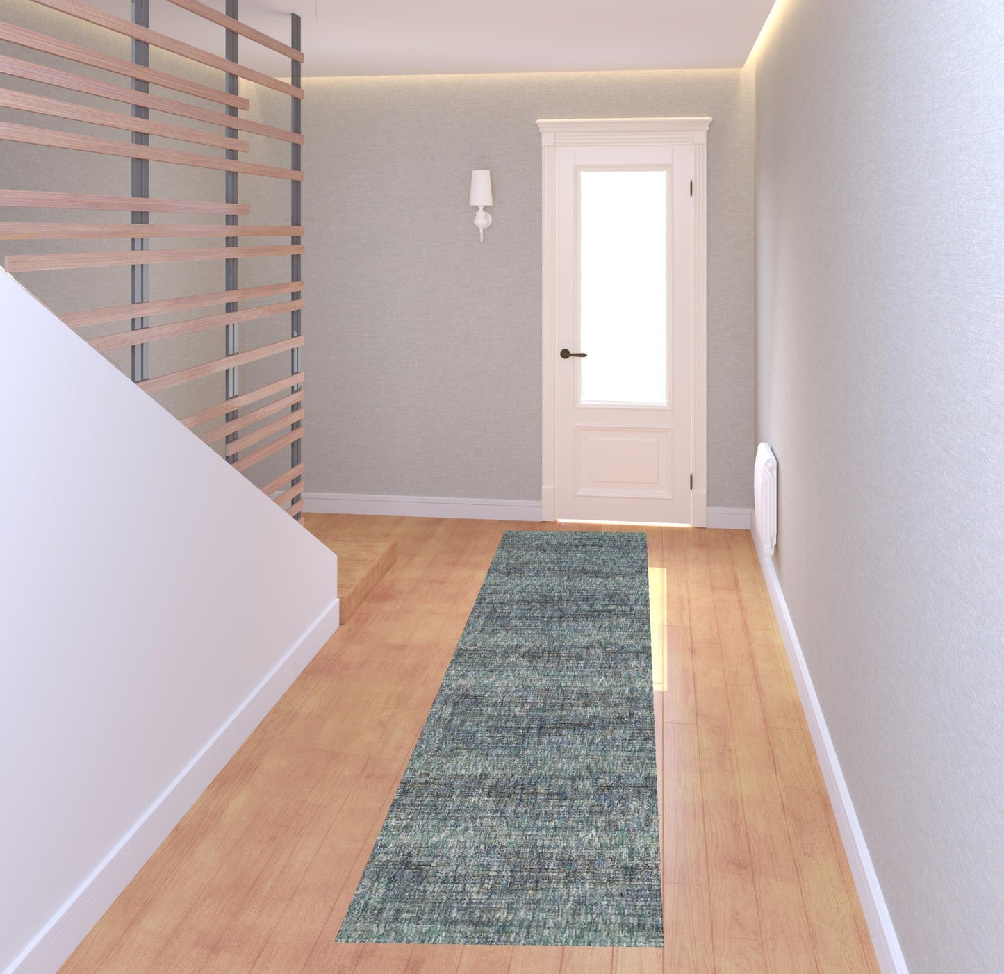 2' X 8' Blue Grey Silver And Green Power Loom Stain Resistant Runner Rug