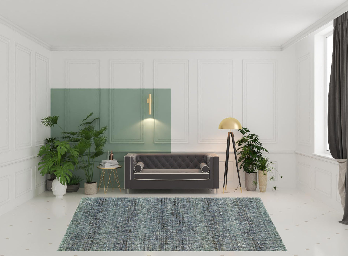8' X 10' Blue Grey Silver And Green Power Loom Stain Resistant Area Rug