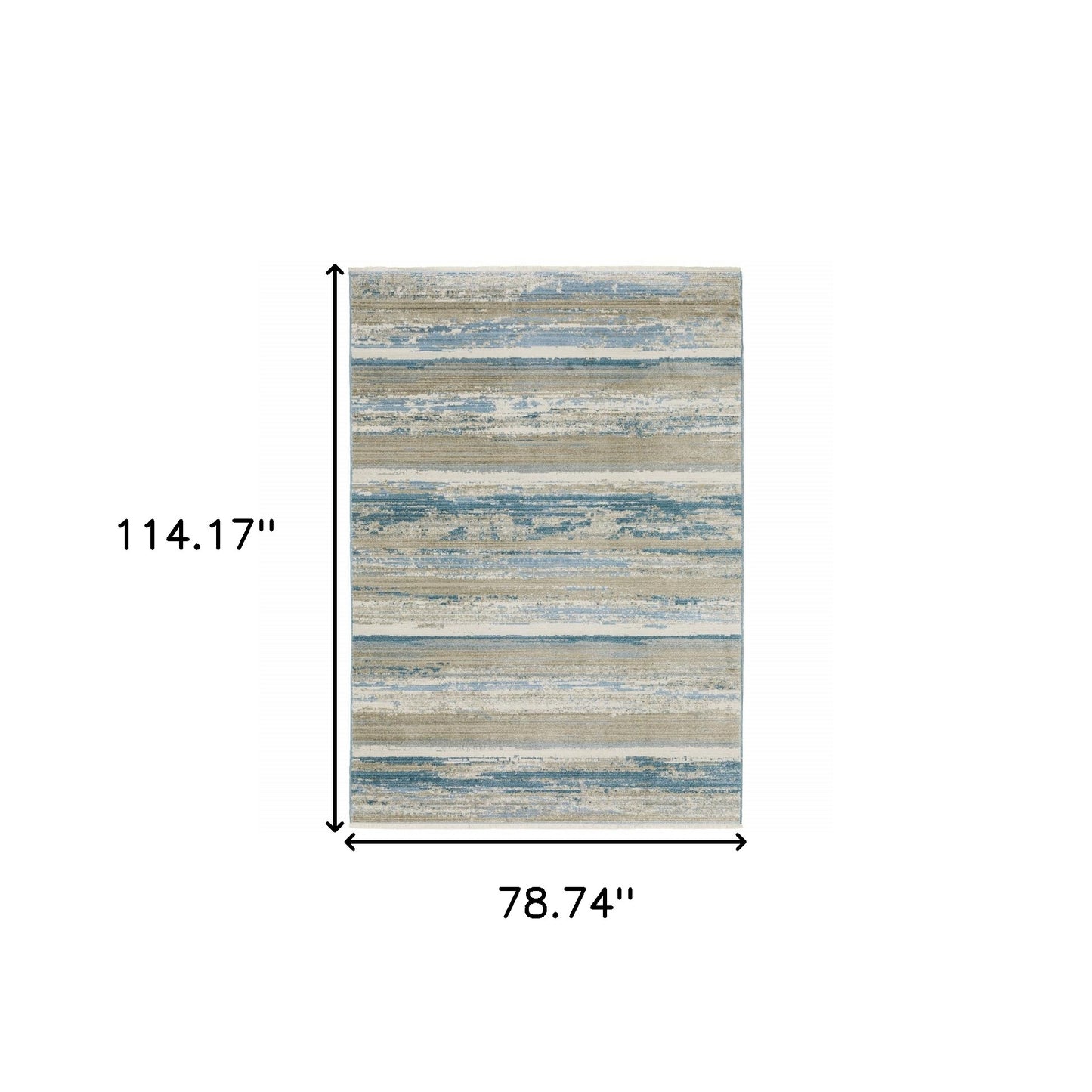 6' X 9' Ivory Beige Grey Blue And Tan Abstract Power Loom Stain Resistant Area Rug With Fringe
