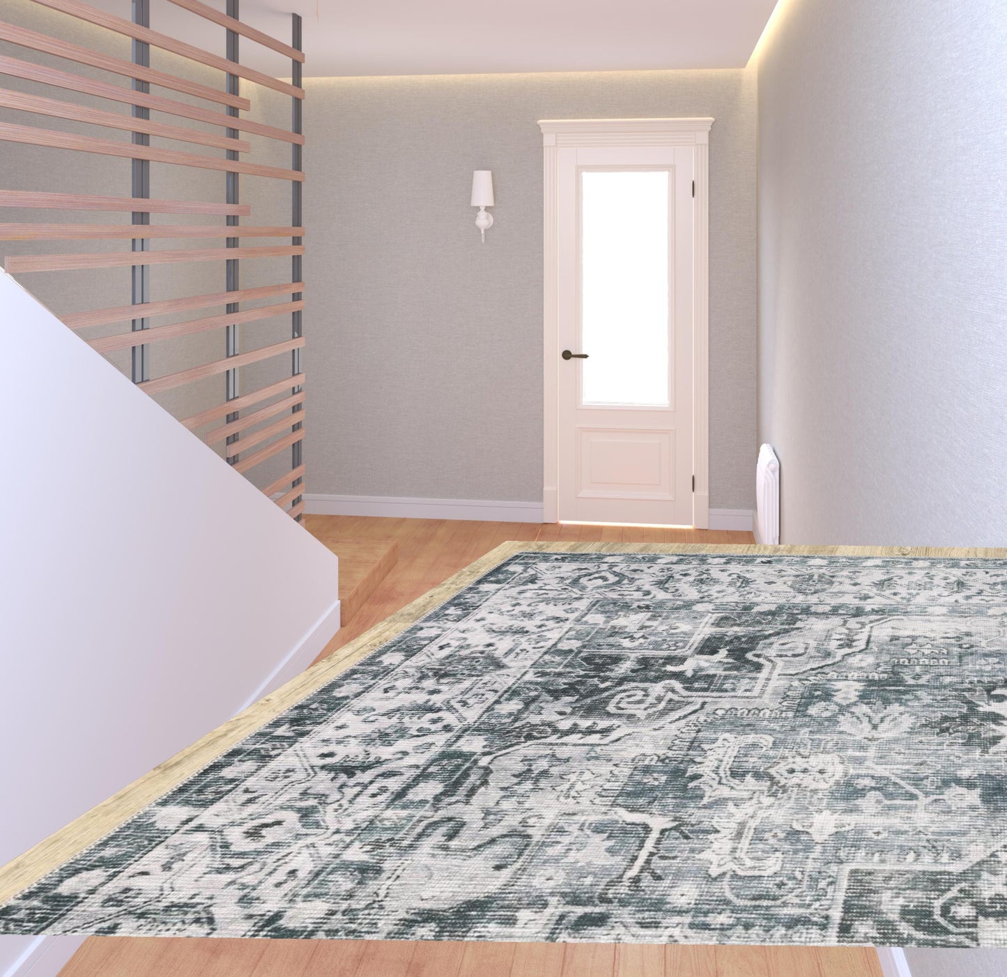 8' Gray And Ivory Oriental Printed Non Skid Runner Rug