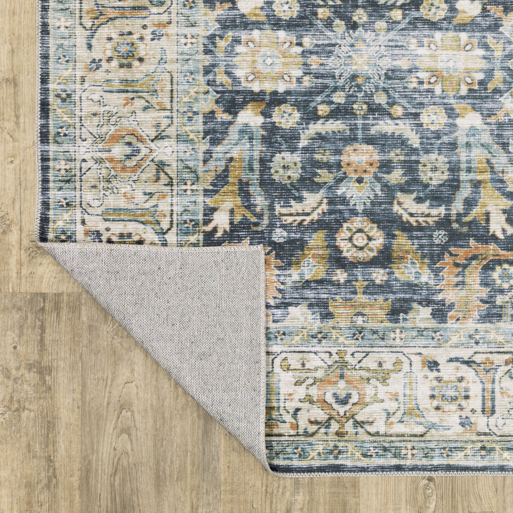 2' X 3' Blue Gold Rust Ivory And Olive Oriental Printed Stain Resistant Non Skid Area Rug