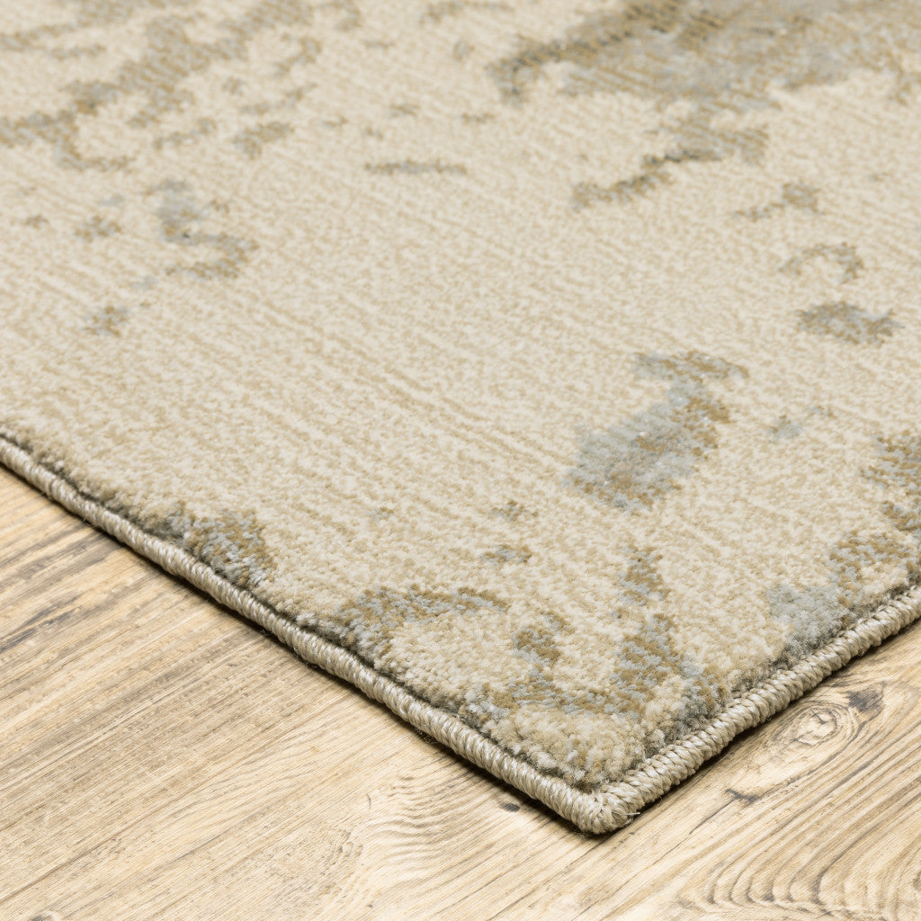 10' X 13' Grey Beige And Ivory Abstract Power Loom Stain Resistant Area Rug