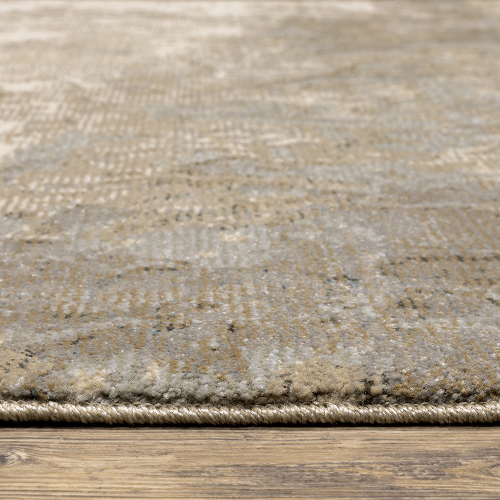 10' X 13' Grey Beige And Ivory Abstract Power Loom Stain Resistant Area Rug