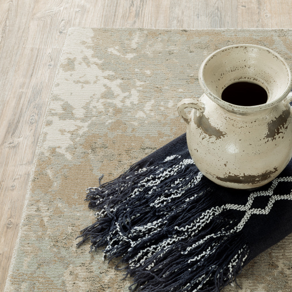 10' X 13' Grey Beige And Ivory Abstract Power Loom Stain Resistant Area Rug