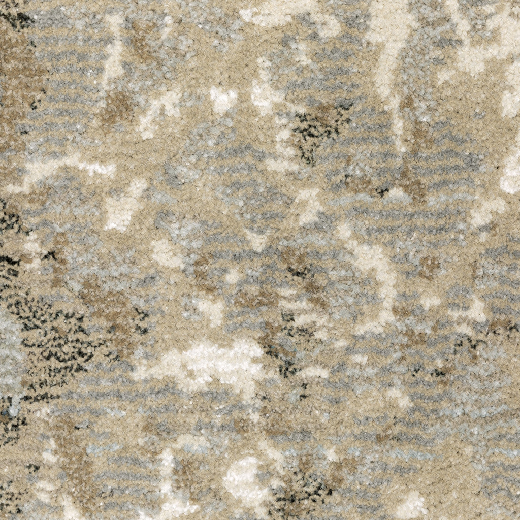 10' X 13' Grey Beige And Ivory Abstract Power Loom Stain Resistant Area Rug