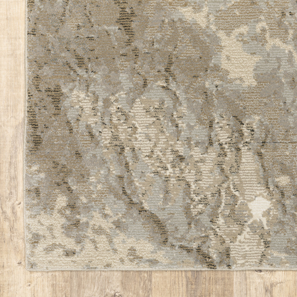 10' X 13' Grey Beige And Ivory Abstract Power Loom Stain Resistant Area Rug