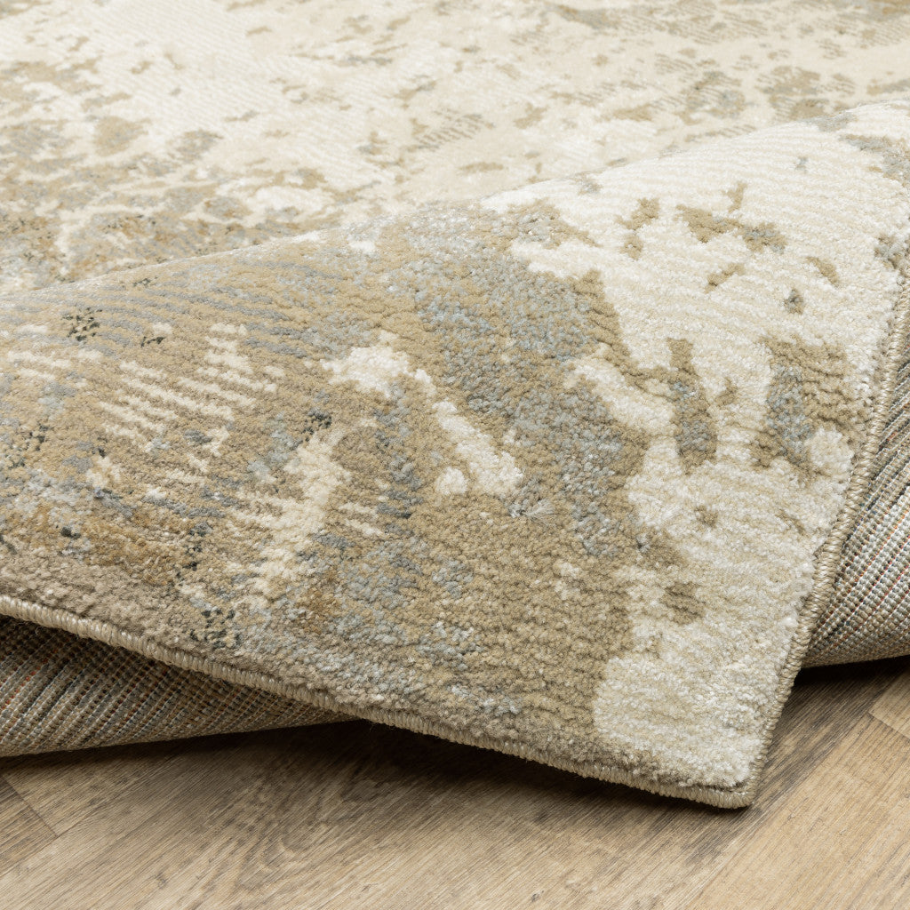10' X 13' Grey Beige And Ivory Abstract Power Loom Stain Resistant Area Rug