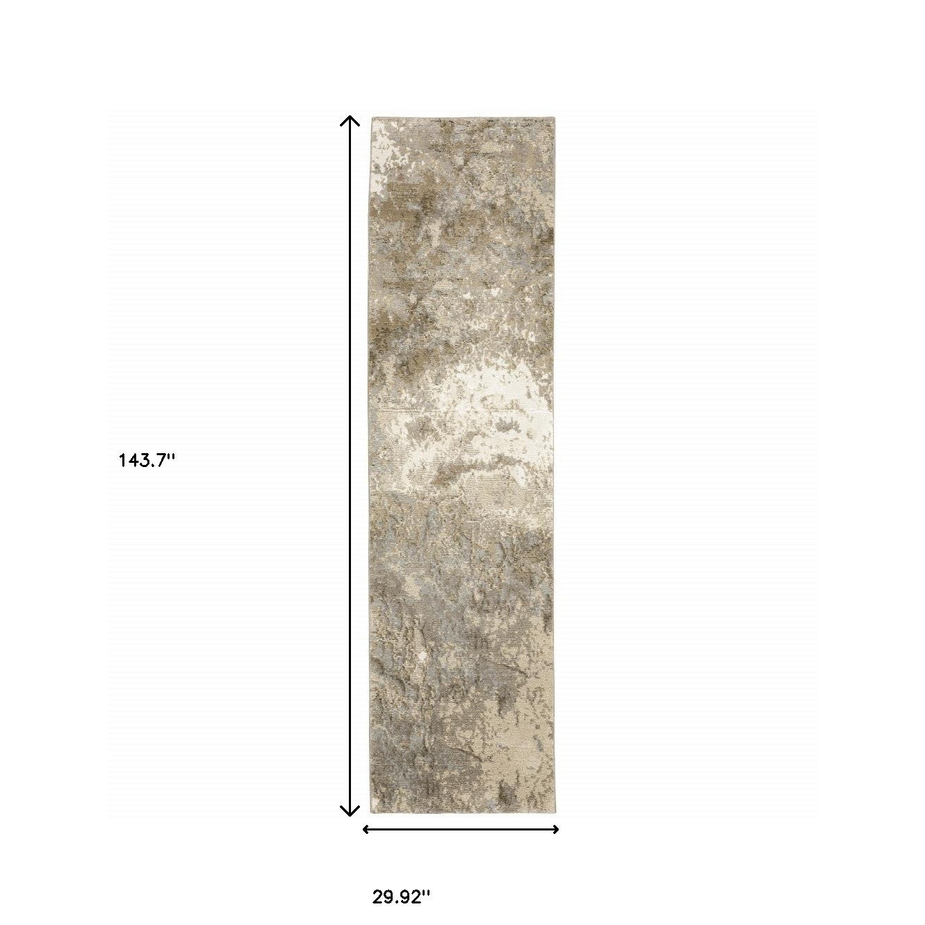 12' Grey Beige And Ivory Abstract Power Loom Runner Rug